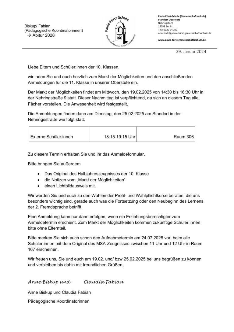 Anmeldungen Ü 11 Extern 2025